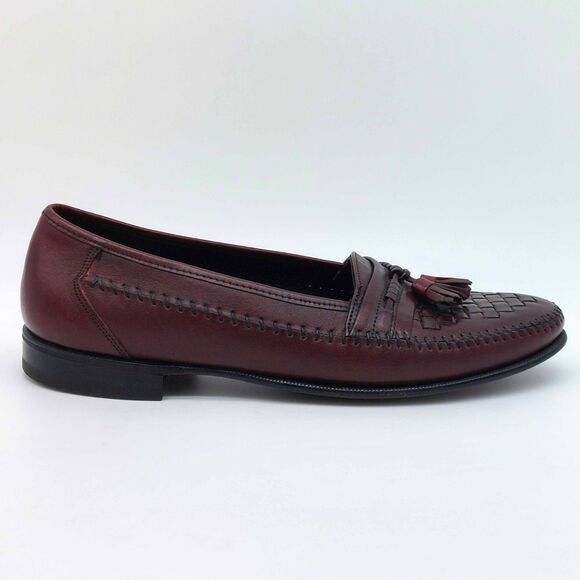 Florsheim Men’s 8.5D Burgundy Leather Tassel Loafers Woven Vamp Dress Shoes - Picture 1 of 10